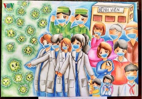 Ученики в провинции Кантхо нарисовали рисунки на тему борьбы с короновирусом - ảnh 6