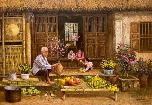 Xao xuyến phong vị Tết xưa qua tranh của họa sĩ Trần Nguyên - ảnh 7