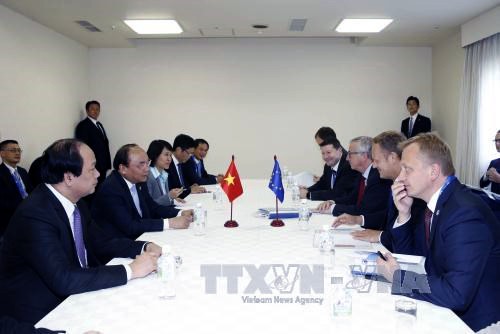 Primer ministro de Vietnam conversa con líderes de países participantes al margen de Cumbre del G7 - ảnh 2