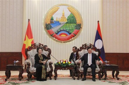 Presidenta del Parlamento de Vietnam reunida con primer ministro laosiano  - ảnh 1