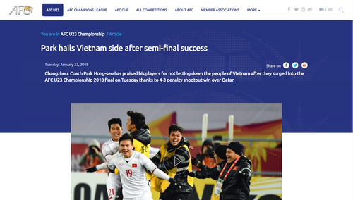 Medios internacionales exaltan gloria de Vietnam en Campeonato Asiático de Fútbol 2018 - ảnh 1