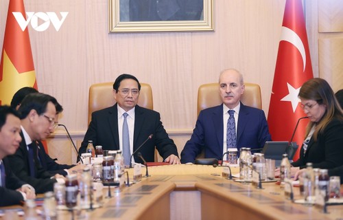 Pham Minh Chinh rencontre le président de la Grande Assemblée nationale de Turquie et des hommes d’affaires turcs lors de sa visite officielle - ảnh 1