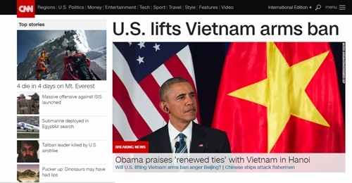 Tuyên bố bỏ cấm vận vũ khí đối với Việt Nam của Tổng thống Hoa Kỳ thu hút truyền thông quốc tế - ảnh 1