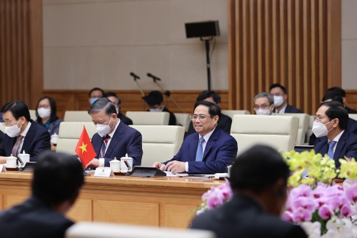 Chùm ảnh: Thủ tướng Phạm Minh Chính đón, hội đàm với Thủ tướng Lào Phankham Viphavanh - ảnh 9