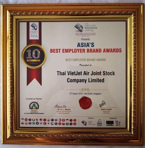 Thai Vietjet named Asia’s Best Employer Brand 2019 - ảnh 1