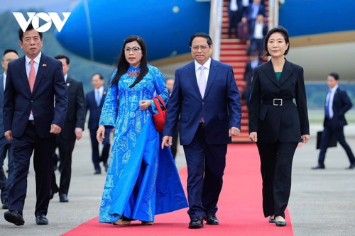 Церемония официальной встречи премьер-министра Фам Минь Тиня и его супруги в Республике Корея - ảnh 1
