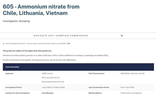 Australia decides not to impose anti-dumping duties on ammonium nitrate from Vietnam - ảnh 1