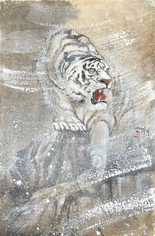 Lively paintings by Nguyen Doan Ninh to usher in Year of the Tiger - ảnh 18