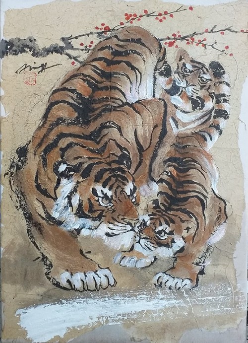 Lively paintings by Nguyen Doan Ninh to usher in Year of the Tiger - ảnh 3