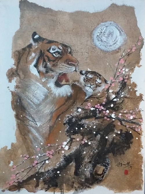 Lively paintings by Nguyen Doan Ninh to usher in Year of the Tiger - ảnh 9