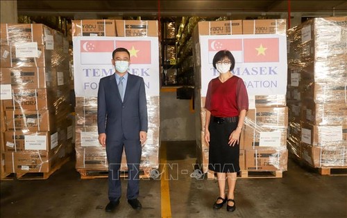สถานเอกอัครราชทูตเวียดนามในสิงคโปร์รับสิ่งของช่วยเหลือจากกองทุนเทมาเส็ก - ảnh 1