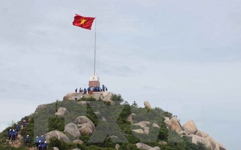 Bau eines Flaggenmastes auf der Phu Quy-Insel - ảnh 1