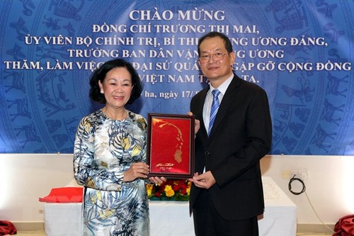 Leiterin der Abteilung für Volksaufklärung der Partei, Truong Thi Mai besucht vietnamesische Botschaft in Katar - ảnh 1
