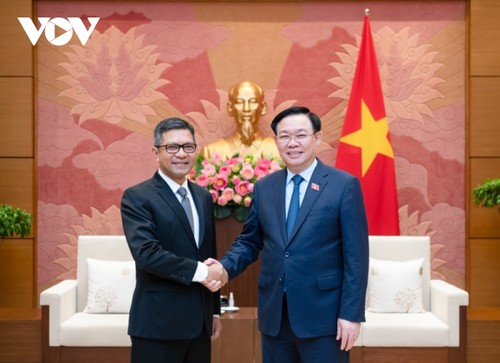 Parlamentspräsident Vuong Dinh Hue hat am Dienstag in Hanoi die Botschafter aus Indonesien und dem Iran empfangen.  - ảnh 1