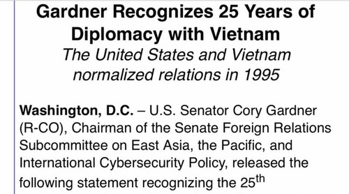 Vietnam/USA : Un sénateur américain publie une déclaration sur les 25 ans de la normalisation des relations bilatérales - ảnh 1