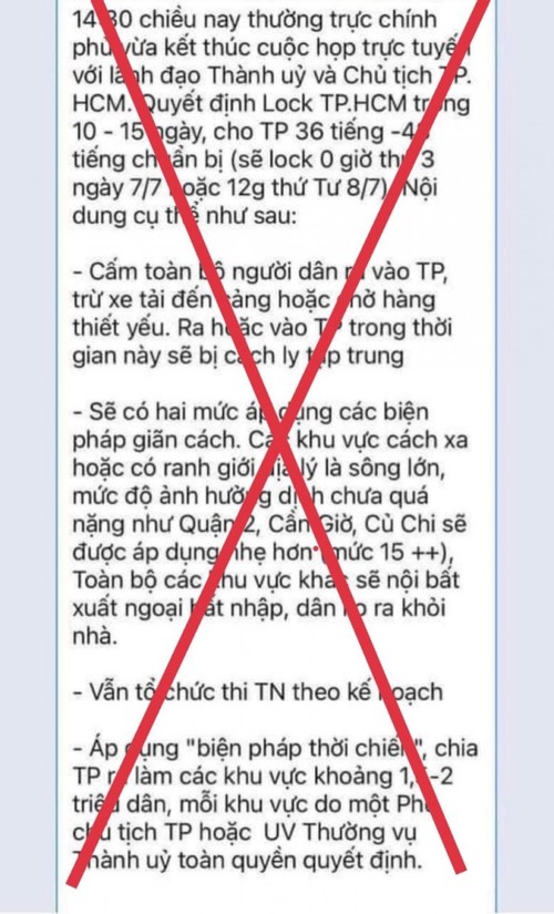 Covid-19: confinement de 10 à 15 jours pour Hô Chi Minh-Ville, fausse information - ảnh 1
