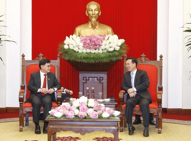 Viceprimer ministro y ministro de Finanzas de Singapur recibido por Vo Van Thuong - ảnh 1