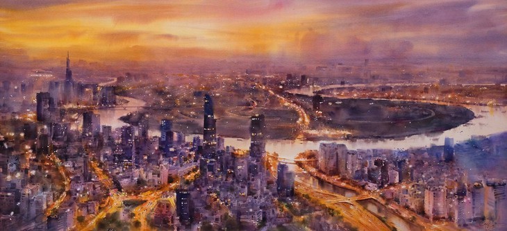 Ho Chi Minh City sparkles in Doan Quoc’s watercolor paintings - ảnh 3