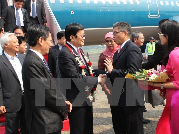 Staatspräsident Truong Tan Sang ist für Asien-Afrika-Gipfel in Jakatar eingetroffen - ảnh 1