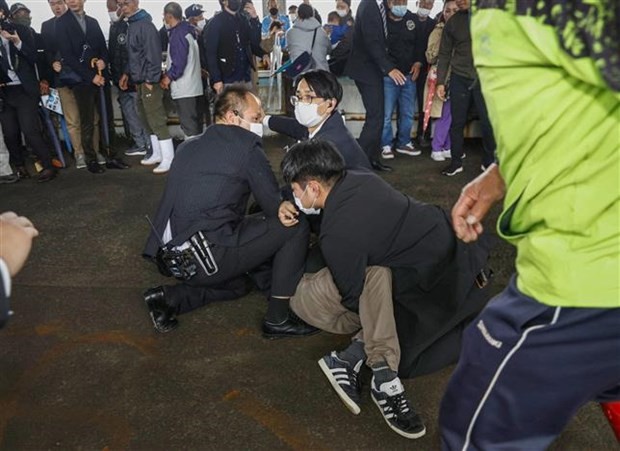 Japans Regierungschef vor Rauchbombe in Sicherheit gebracht - ảnh 1