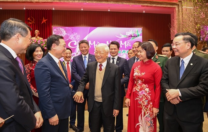 Sekjen, Presiden Nguyen Phu Trong Ucapkan Selamat Hari Raya Tet Kepada Pemerintahan Dan Warga Kota Ha Noi - ảnh 1