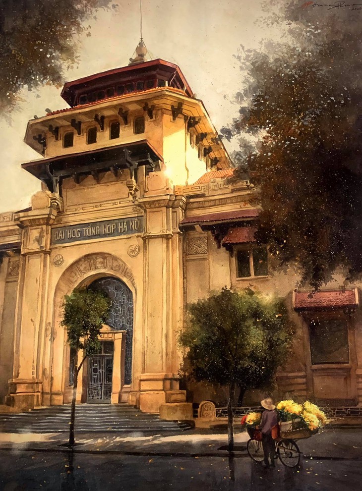 Pandangi Koleksi Lukisan Teramat Indah tentang Kota Ha Noi yang Dilukiskan dengan Rasa Cinta Pelukis di Kota Ho Chi Minh  - ảnh 2