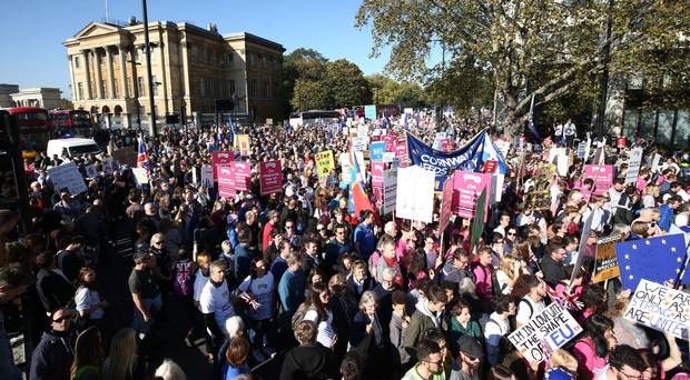 Puluhan ribu orang melakukan pawai di London untuk berseru supaya melakukan referendum ke-2 - ảnh 1