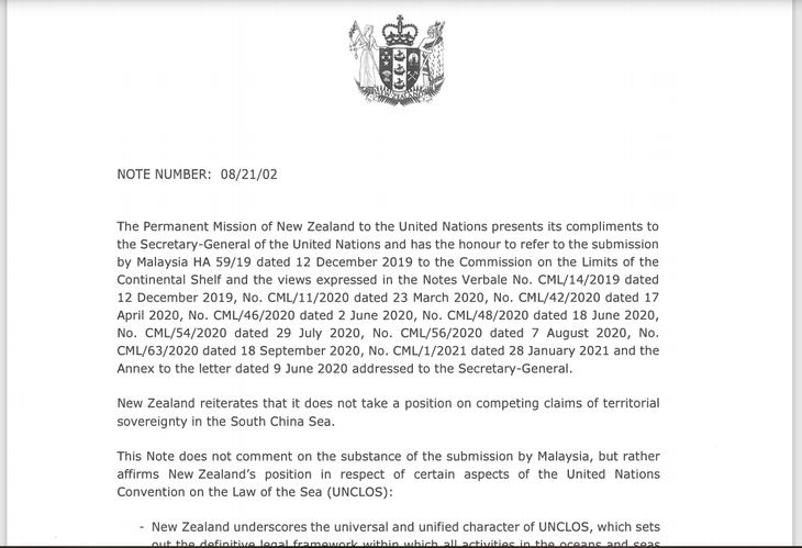 Selandia Baru Mengirim Nota kepada PBB untuk Menolak Klaim tentang Hak Bersejarah di Laut Timur - ảnh 1