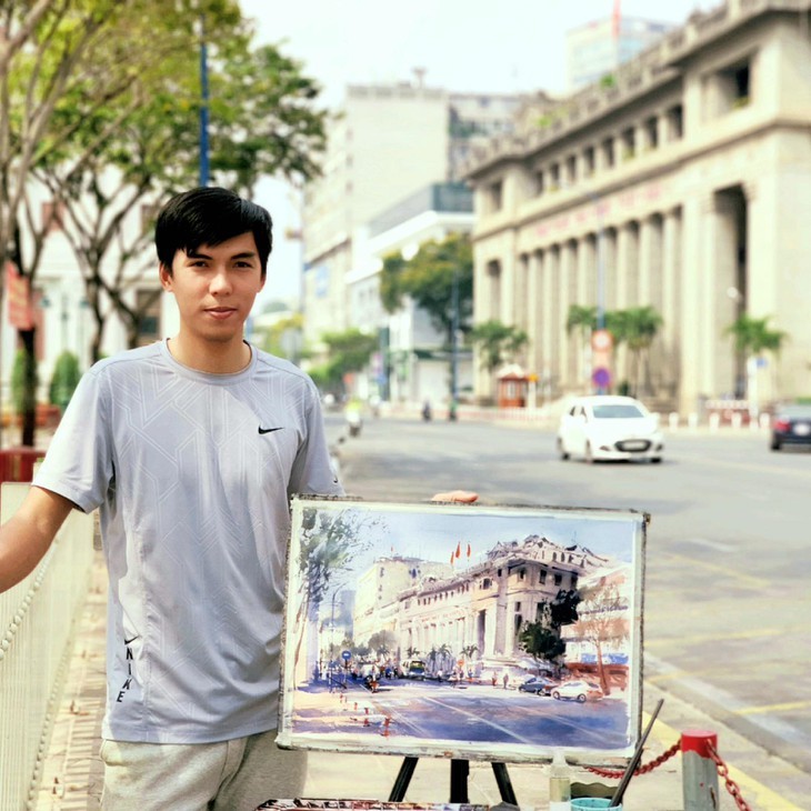 Kota Ho Chi Minh Berindah Luar Biasa dan Ramai Lalui Lukisan Cat Air dari Pelukis Muda Doan Quoc - ảnh 1