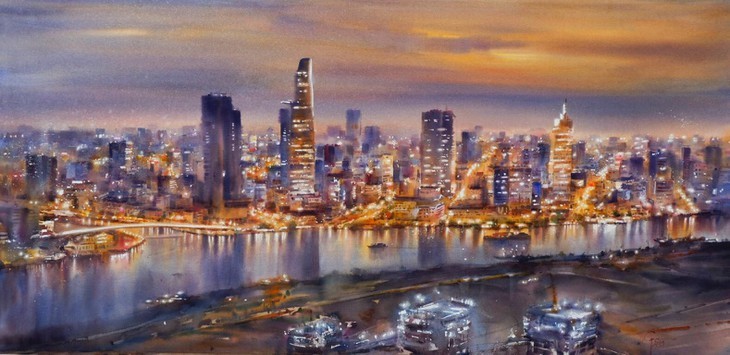Kota Ho Chi Minh Berindah Luar Biasa dan Ramai Lalui Lukisan Cat Air dari Pelukis Muda Doan Quoc - ảnh 4