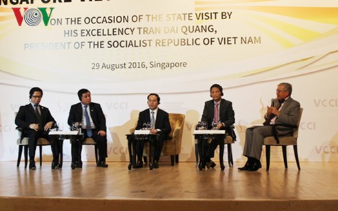 Staatspräsident Tran Dai Quang nimmt am Vietnam-Singapur-Unternehmensforum teil - ảnh 1
