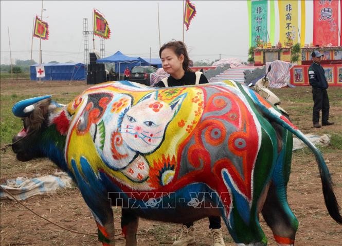 Malwettbewerb zur Dekoration des Büffels beim Pflugfest Doi Son 2023 - ảnh 1