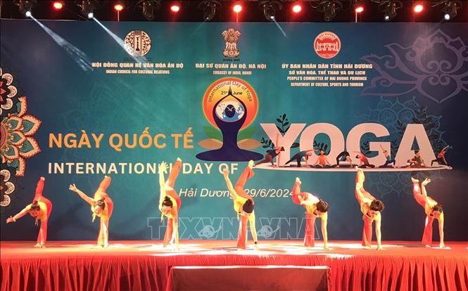 Memperingati HUT ke-10 Hari Yoga Internasional di Provinsi Hai Duong - ảnh 1