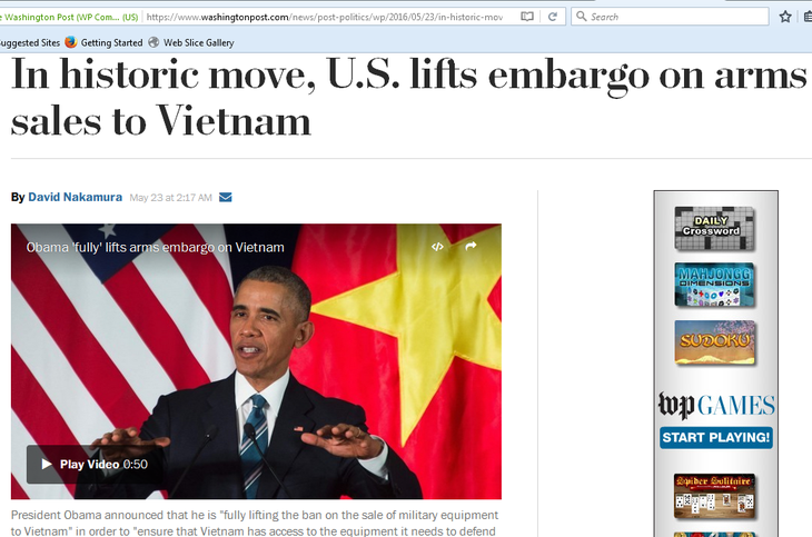 World media covers US's full removal of weapon embargo to Vietnam - ảnh 1