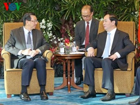Le président Tran Dai Quang reçoit des hommes d’affaires singapouriens - ảnh 1