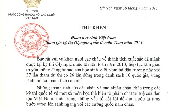 Presiden Negara Truong Tan Sang memuji rombongan pelajar Vietnam peserta Olympiade Matematika Internasional - ảnh 1