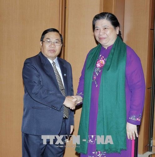 Wakil Harian Ketua MN Tong Thi Phong melakukan pembicaraan dengan Wakil Ketua Parlemen Laos - ảnh 1