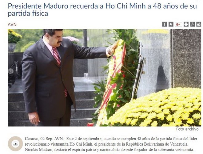ປະທານາທິບໍດີ ເວເນຊູເອລາ Nicolas Maduro ຍ້ອງຍໍສັນລະເສີນປະທານໂຮ່ຈິມິນ - ảnh 1