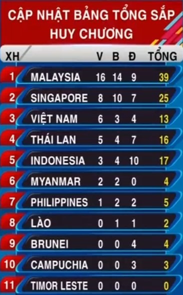  Vietnam sube al tercer puesto en las competiciones deportivas del Sudeste de Asia - ảnh 1