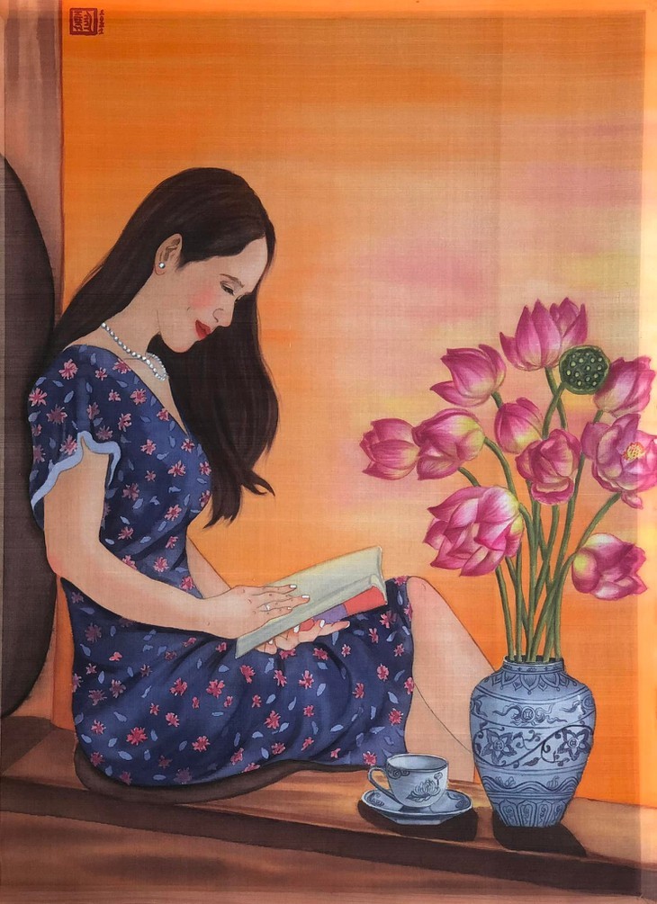 La lectura y los lectores en pinturas sobre seda de Thanh Luu - ảnh 11