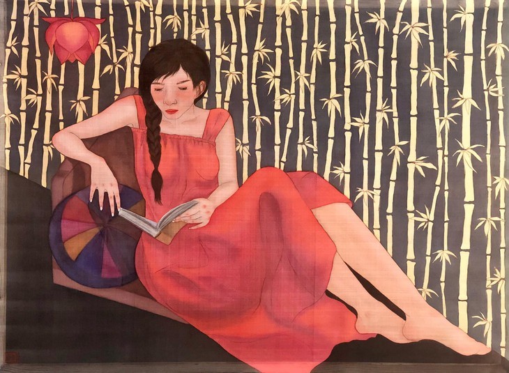 La lectura y los lectores en pinturas sobre seda de Thanh Luu - ảnh 17