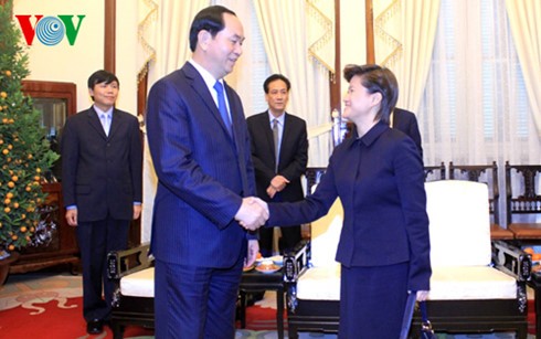 Presiden Vietnam, Tran Dai Quang  menerima Duta Besar Singapura, Cathenine Wong yang melakukan kunjungan kehormatan - ảnh 1