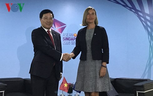 Deputi PM, Menlu Viet nam, Pham Binh Minh mengadakan pertemuan bilateral dengan Menlu Tiongkok dan Uni Eropa - ảnh 2