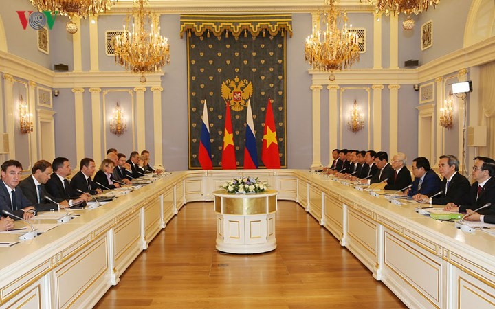 Sekjen KS PKV, Nguyen Phu Trong mengadakan pertemuan dengan PM Federasi Rusia, Ketua Partai  Rusia Bersatu, Dmitry Medvedev - ảnh 1