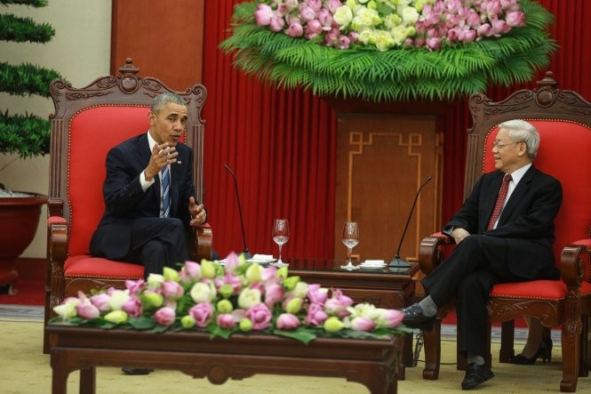 Party leader Nguyen Phu Trong  receives President Barack Obama - ảnh 1