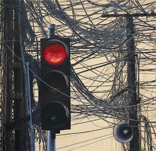 阮玉民绘画中的街景：凌乱的电线 - ảnh 1