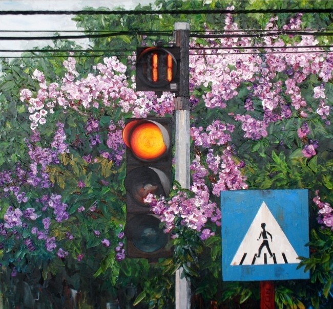 阮玉民绘画中的街景：凌乱的电线 - ảnh 2