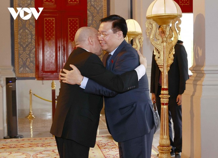 越南国会主席王庭惠拜会柬埔寨国王西哈莫尼 会见柬埔寨参议院主席赛宗 - ảnh 1