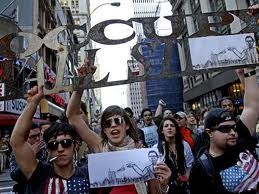 Demonstrasi memperingati setengah tahun meledaknya gerakan “The Occupy Wall Street