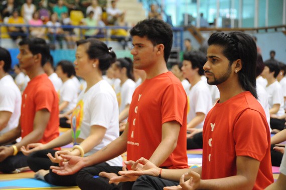 Penyambutan Hari Yoga Internasional (21 Juni) di kota Hanoi - ảnh 7